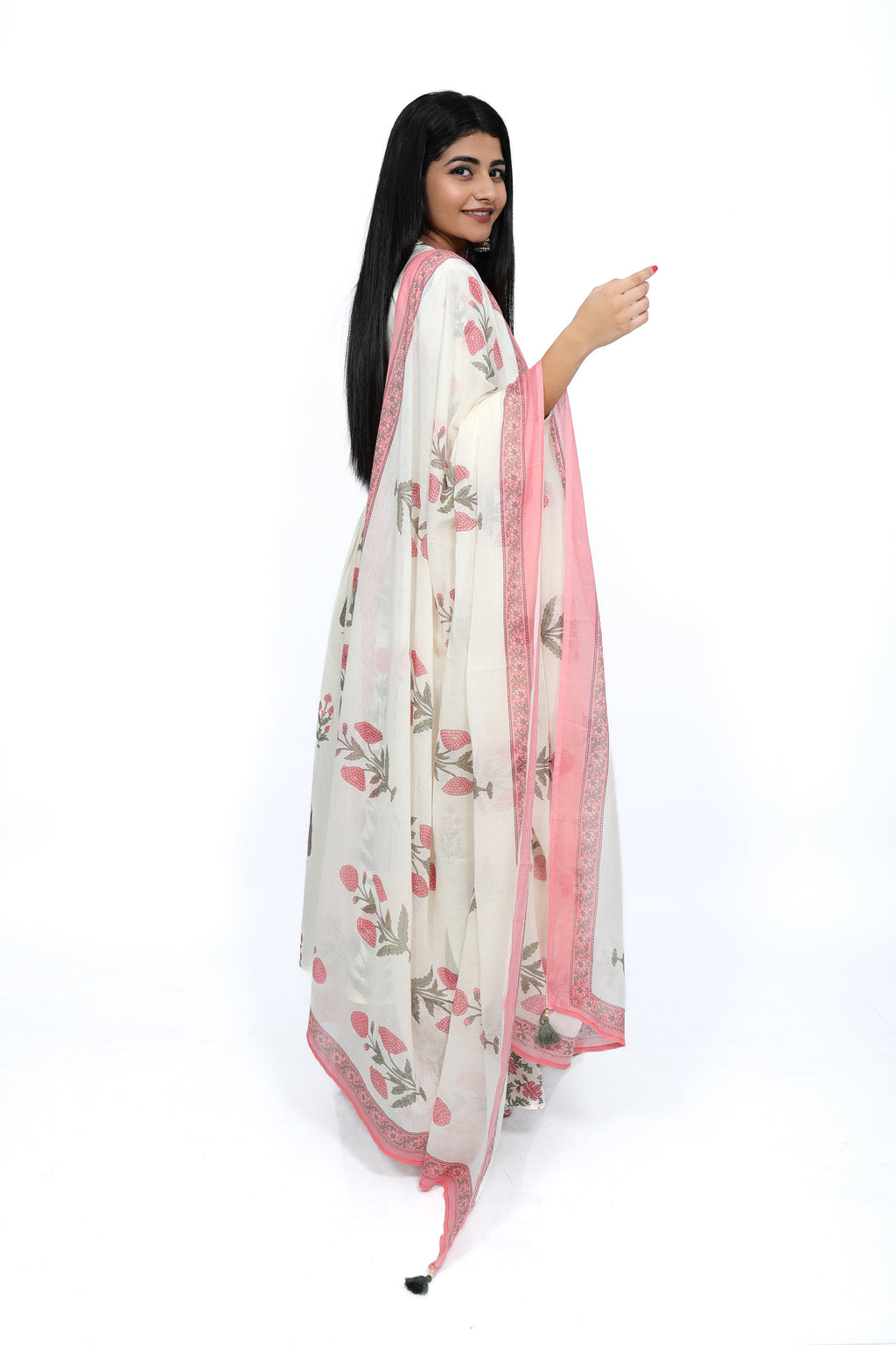 Ivory & Rose Sanganer Print 100% Cotton Anarkali Kurta Set