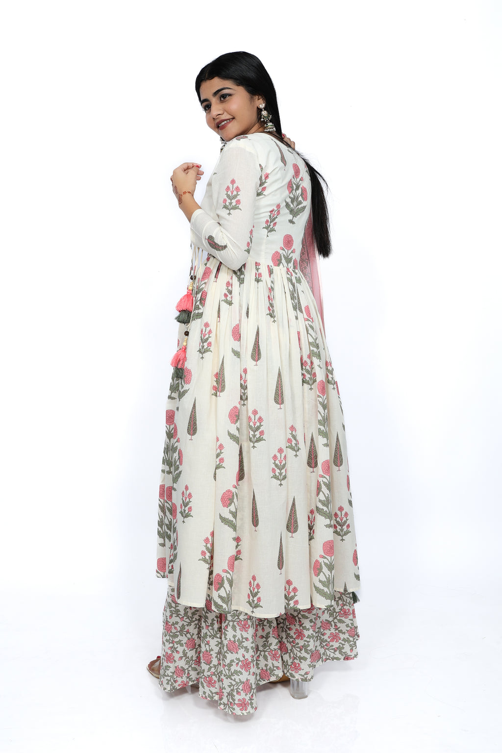 Ivory & Rose Sanganer Print 100% Cotton Anarkali Kurta Set
