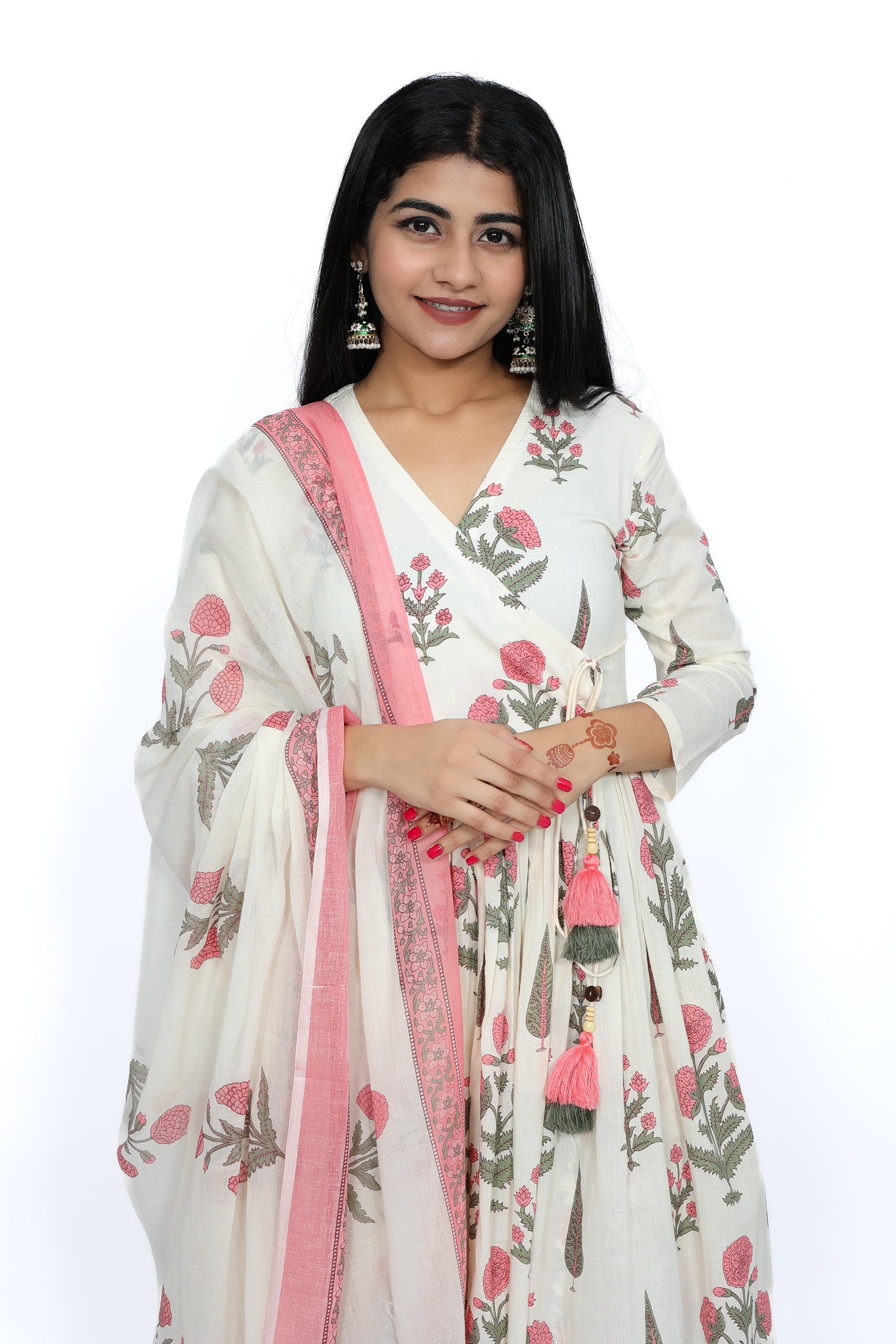 Ivory & Rose Sanganer Print 100% Cotton Anarkali Kurta Set