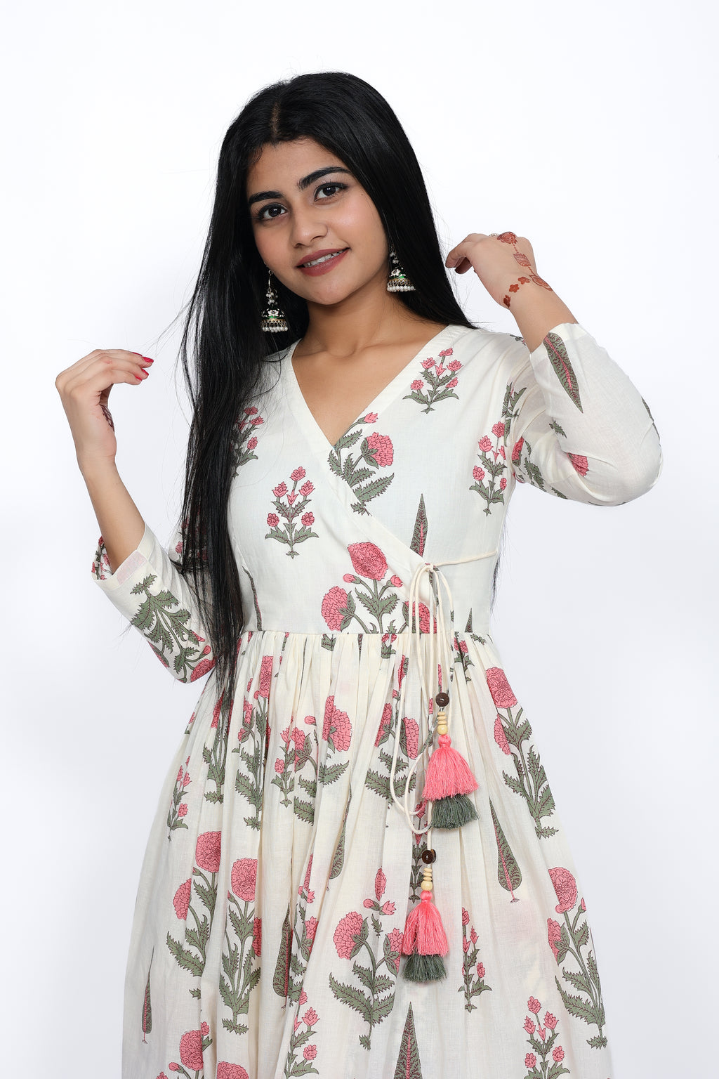 Ivory & Rose Sanganer Print 100% Cotton Anarkali Kurta Set