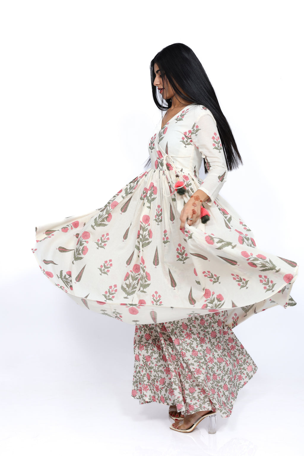 Ivory & Rose Sanganer Print 100% Cotton Anarkali Kurta Set