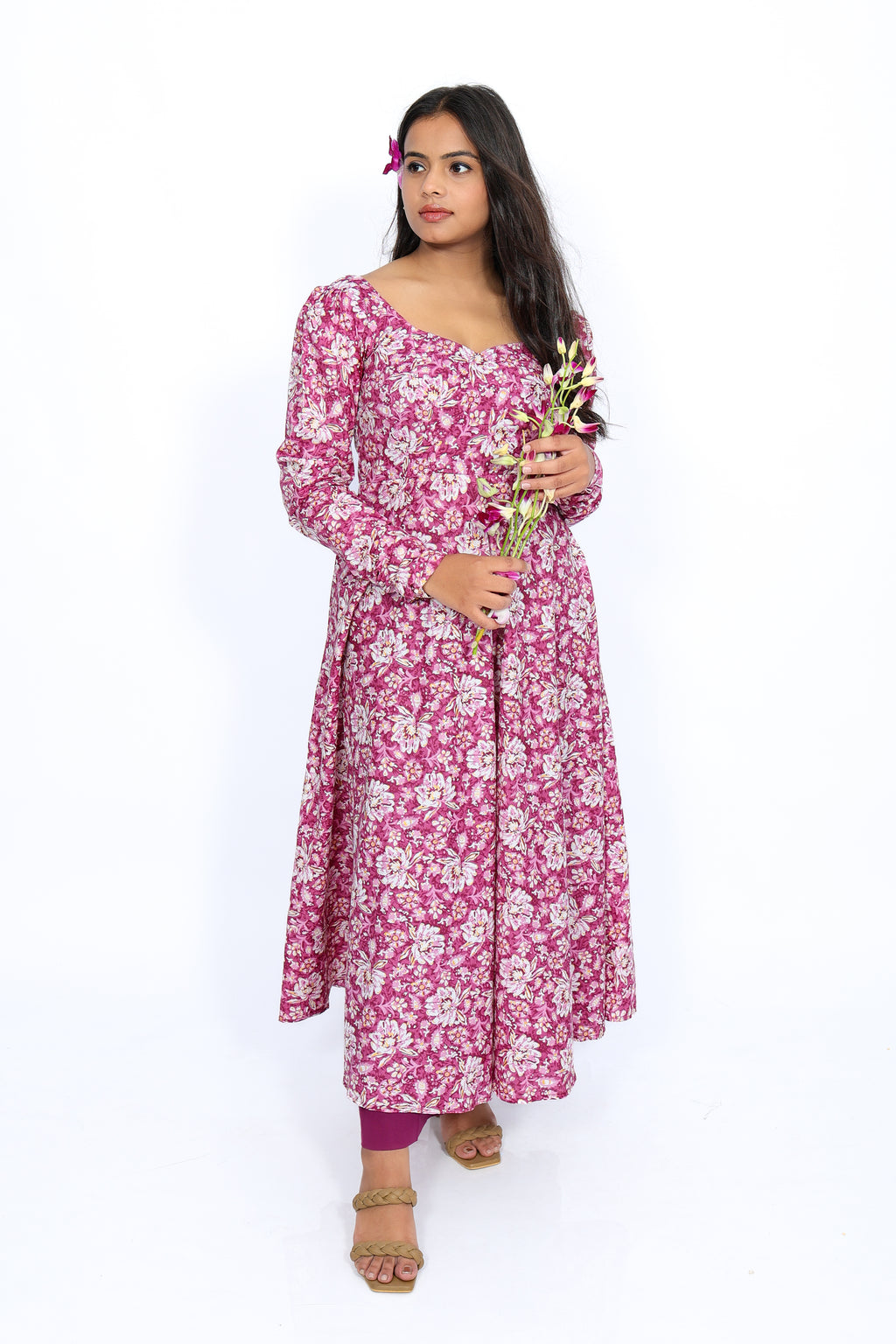 Floral Magenta 100% Cotton Anarkali Kurta Set
