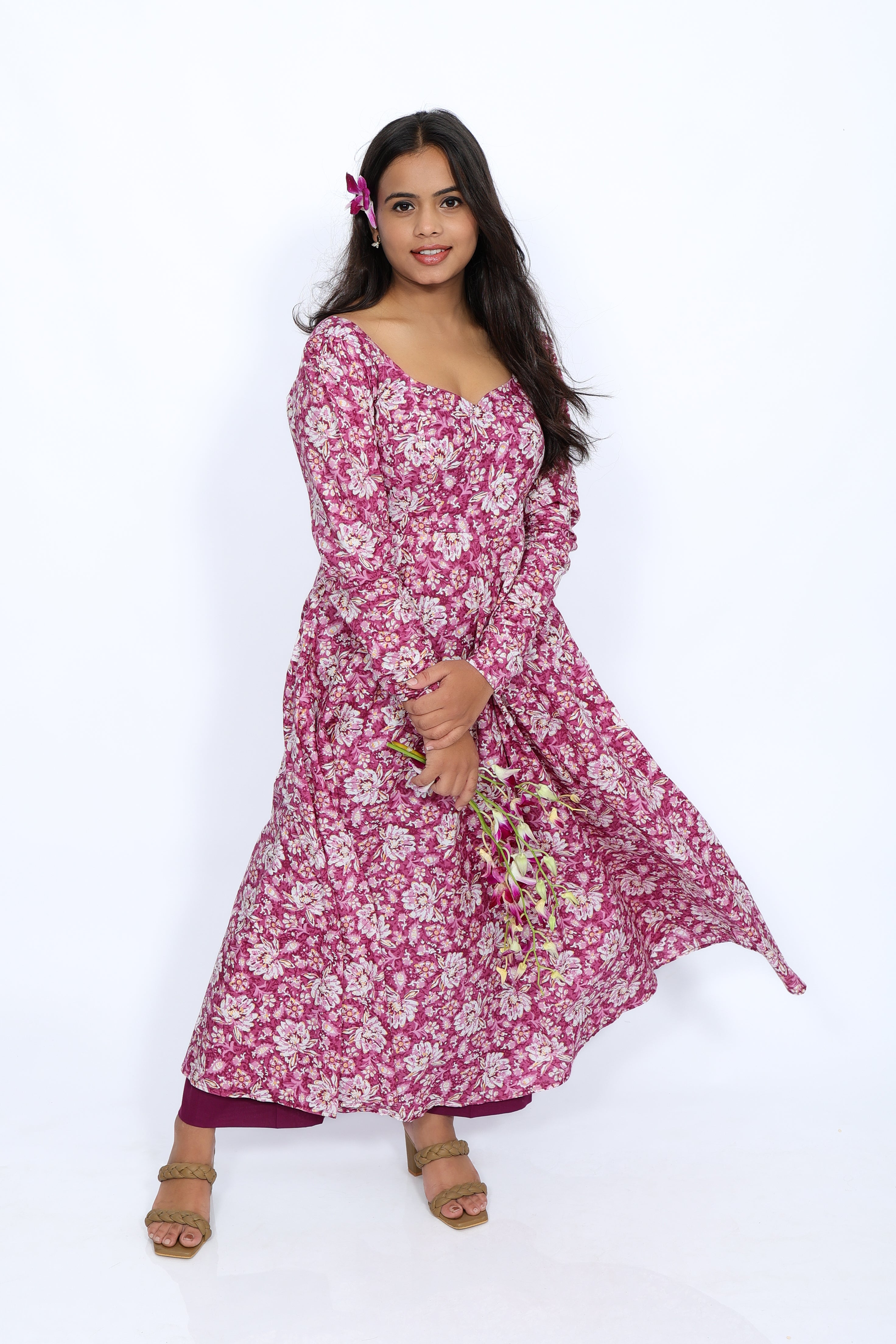Floral Magenta 100% Cotton Anarkali Kurta Set