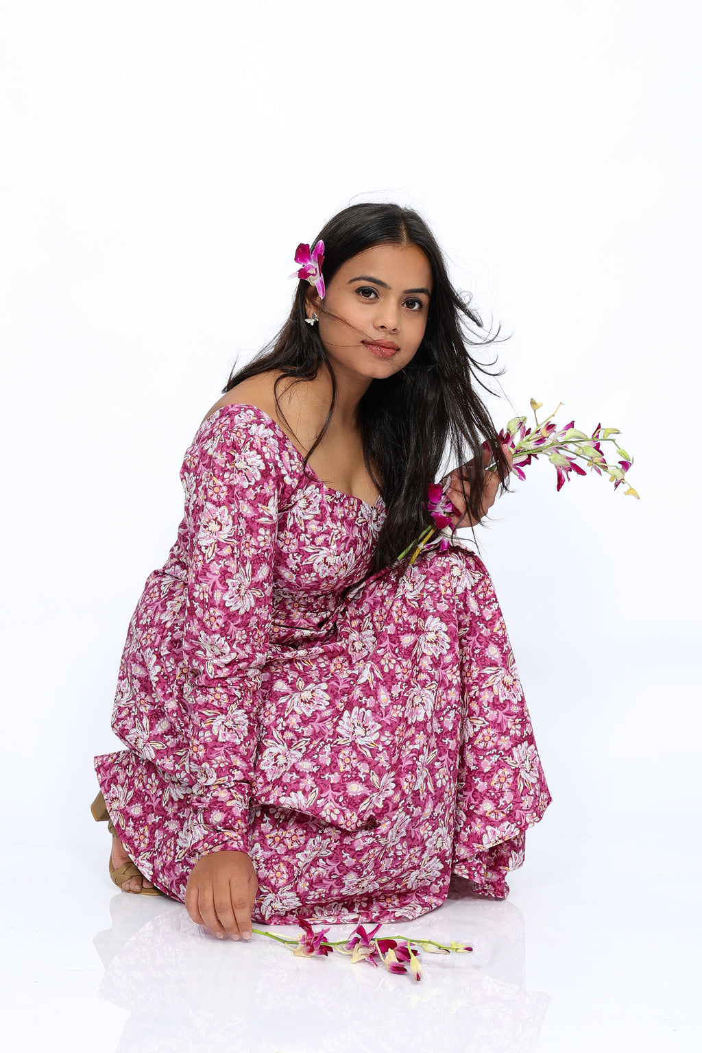 Floral Magenta 100% Cotton Anarkali Kurta Set