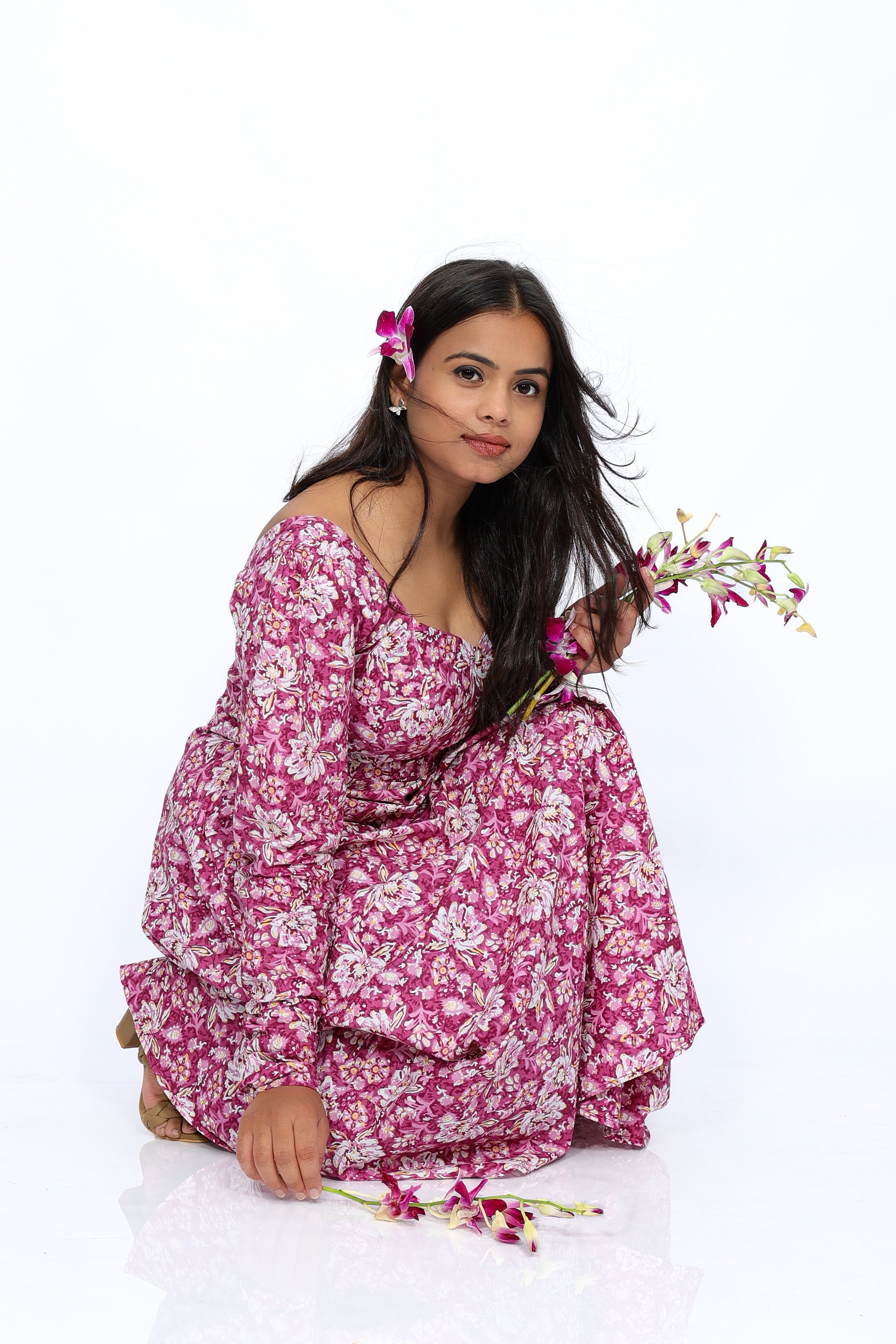 Floral Magenta 100% Cotton Anarkali Kurta Set