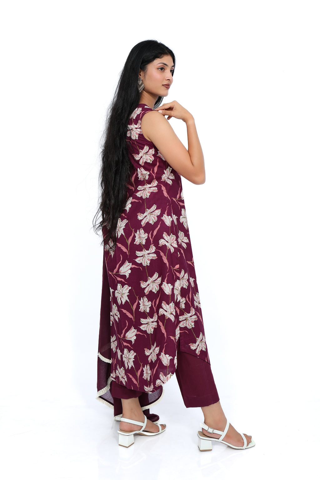 Maroon Lily Floral 100% Cotton Kurta Set