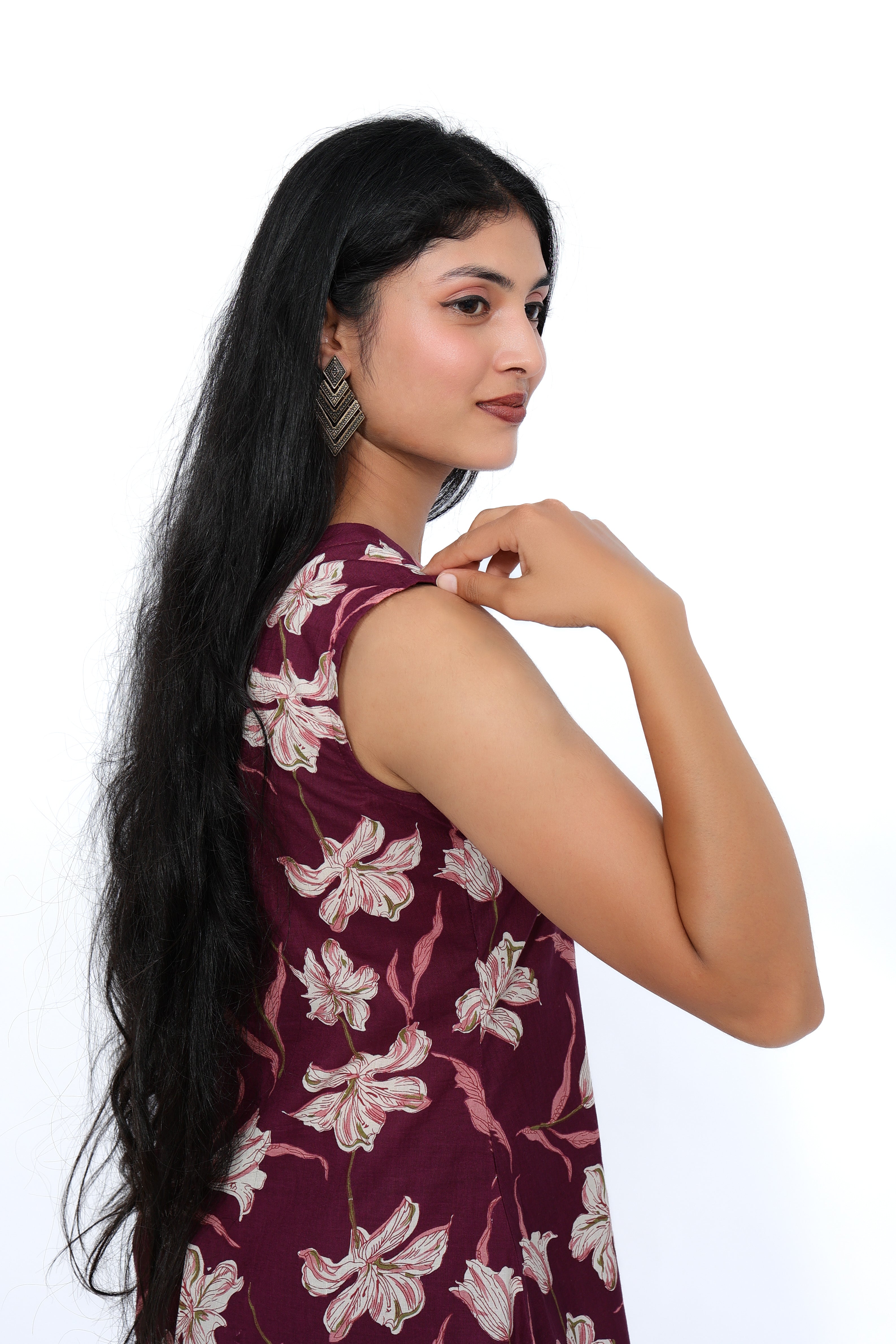 Maroon Lily Floral 100% Cotton Kurta Set