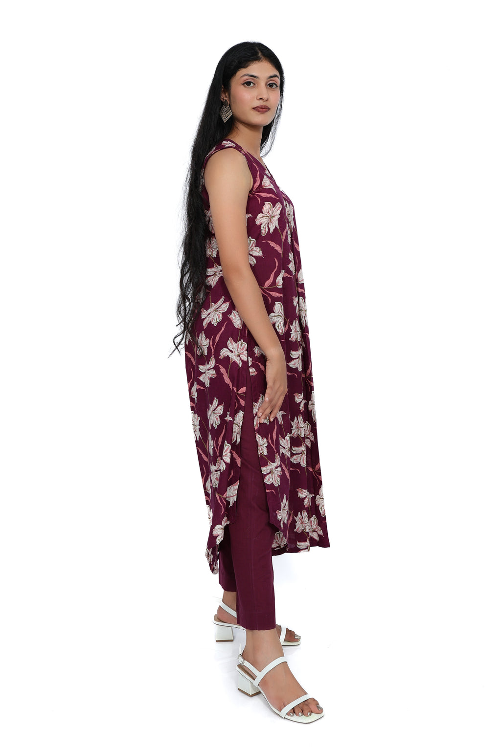 Maroon Lily Floral 100% Cotton Kurta Set