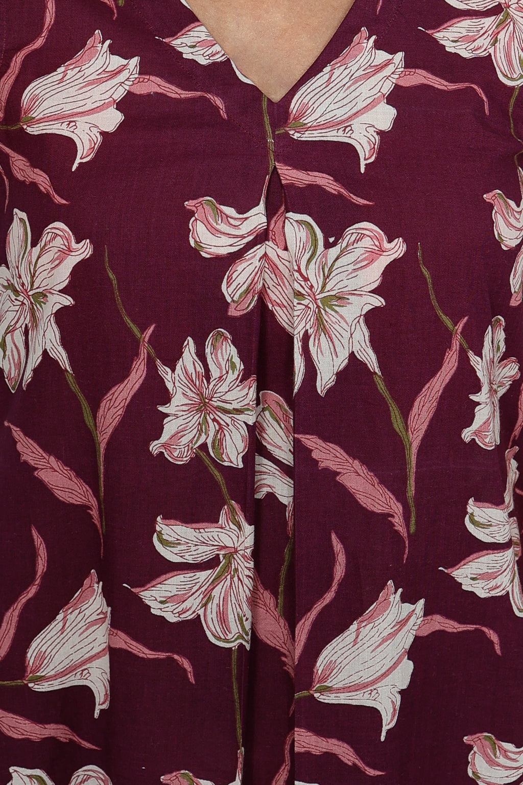 Maroon Lily Floral 100% Cotton Kurta Set