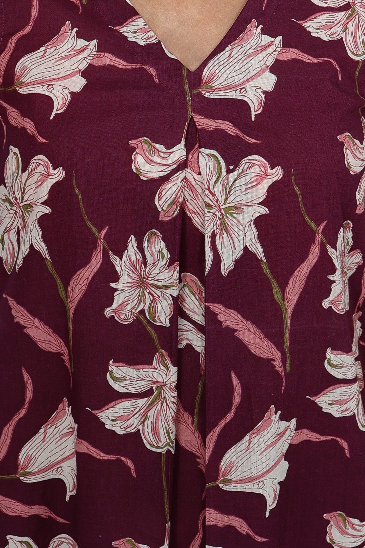 Maroon Lily Floral 100% Cotton Kurta Set