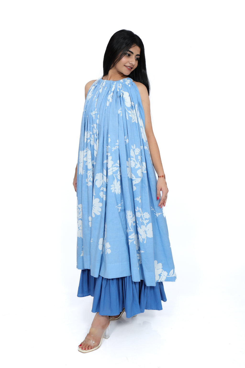 Blue Blossom Cotton Tiered Dress Ensemble