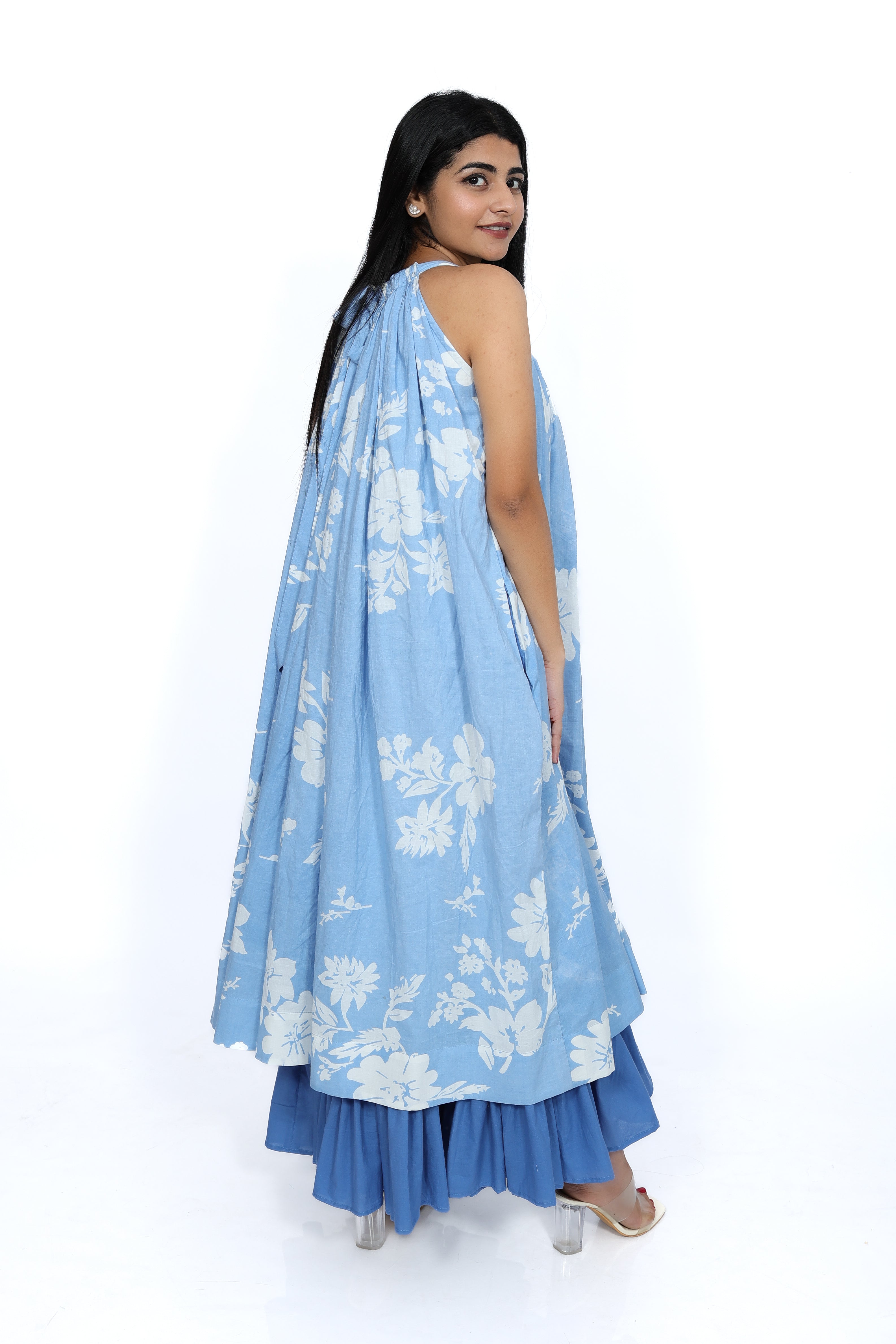 Blue Blossom Cotton Tiered Dress Ensemble