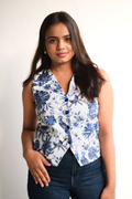 Azure Birdsong Cropped Waistcoat