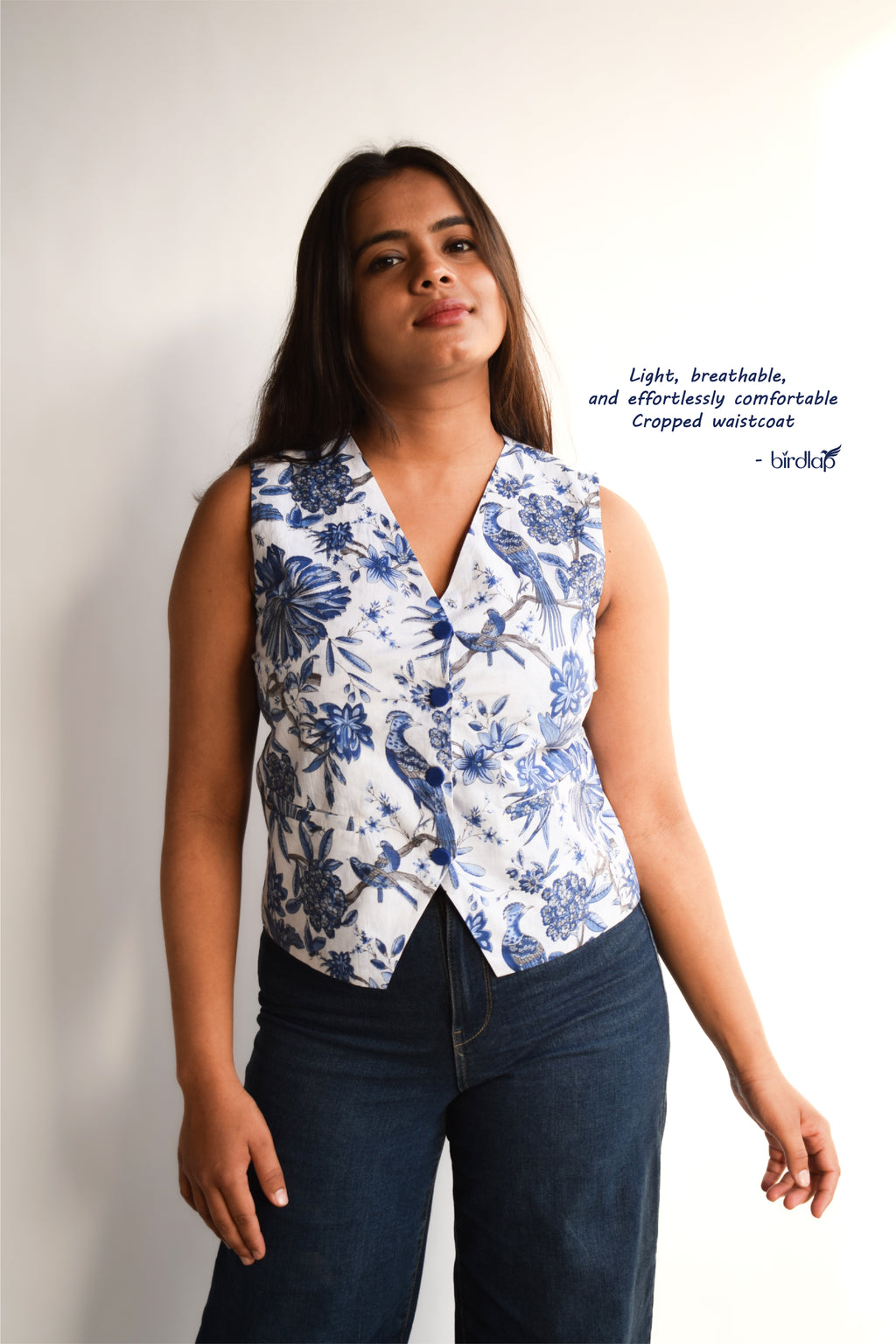 Azure Birdsong Cropped Waistcoat
