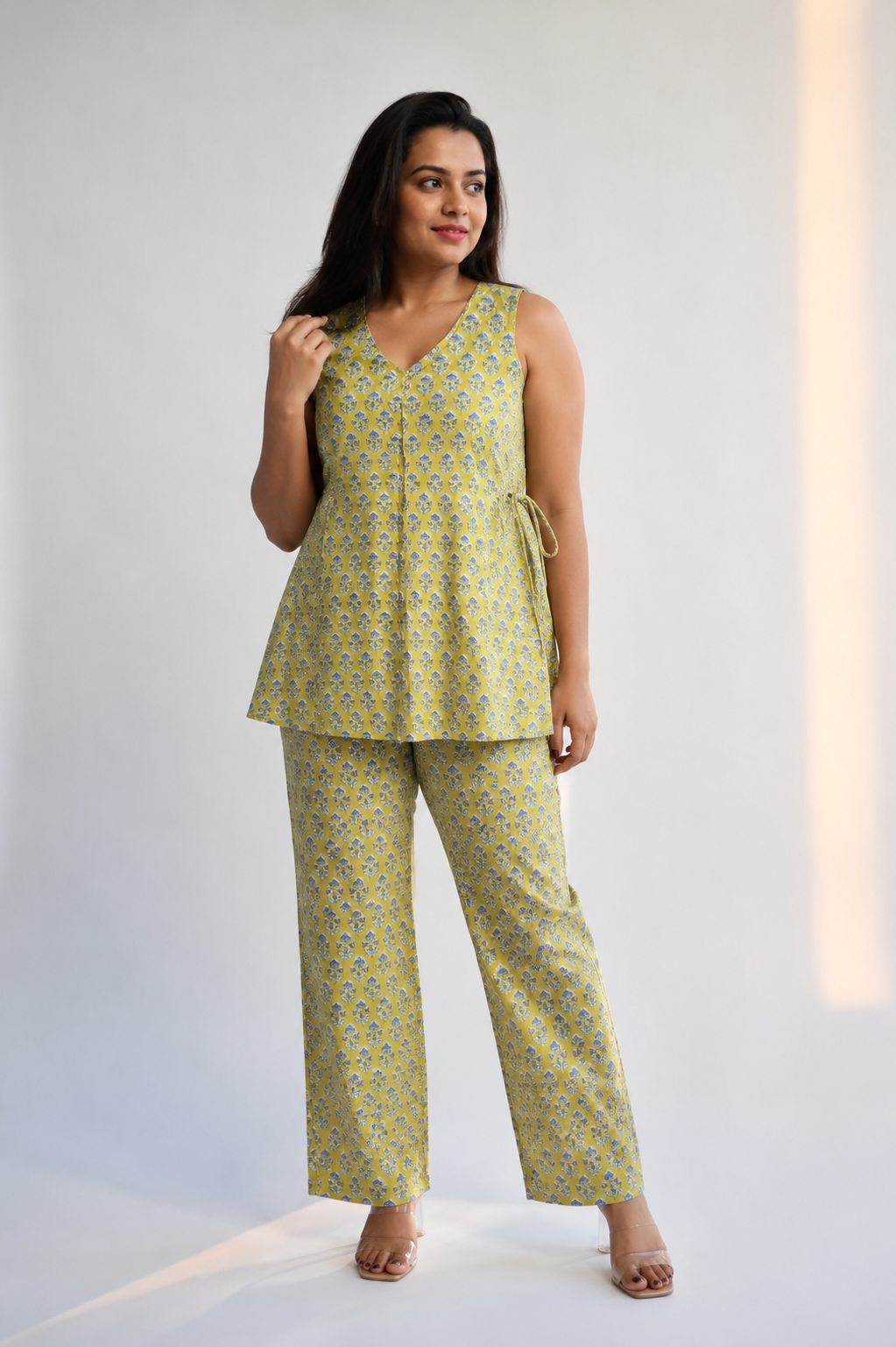 Sanganeri Handblock Cotton Strap Top – Citrus Bloom