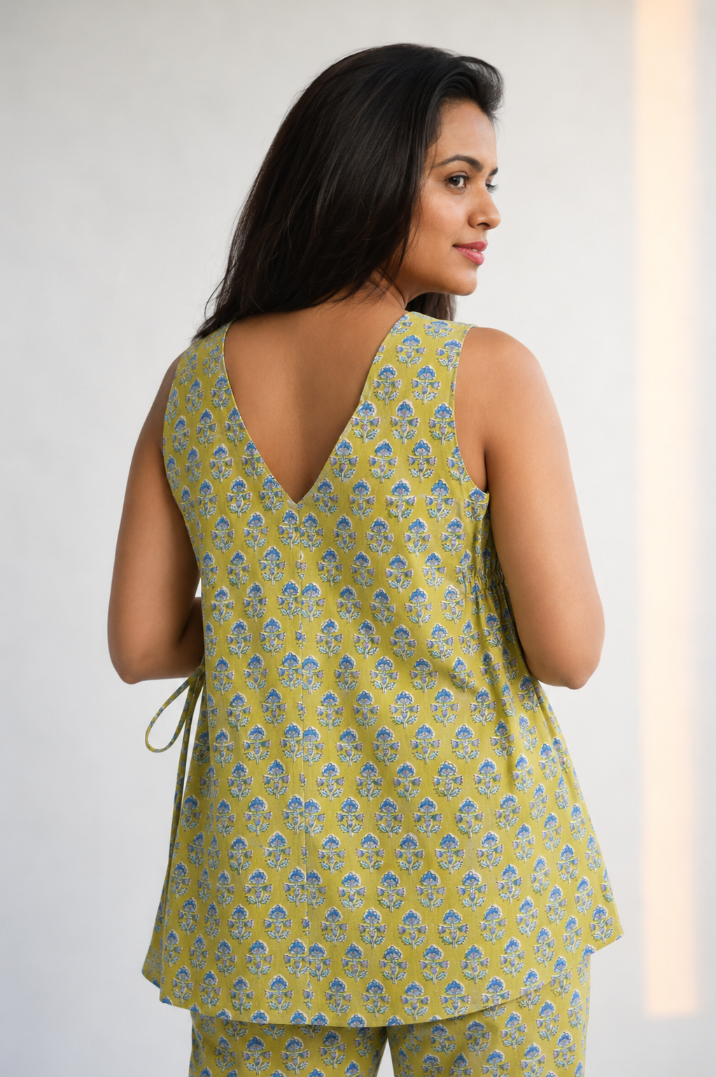 Sanganeri Handblock Cotton Strap Top – Citrus Bloom