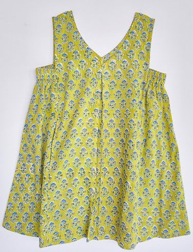 Sanganeri Handblock Cotton Strap Top – Citrus Bloom